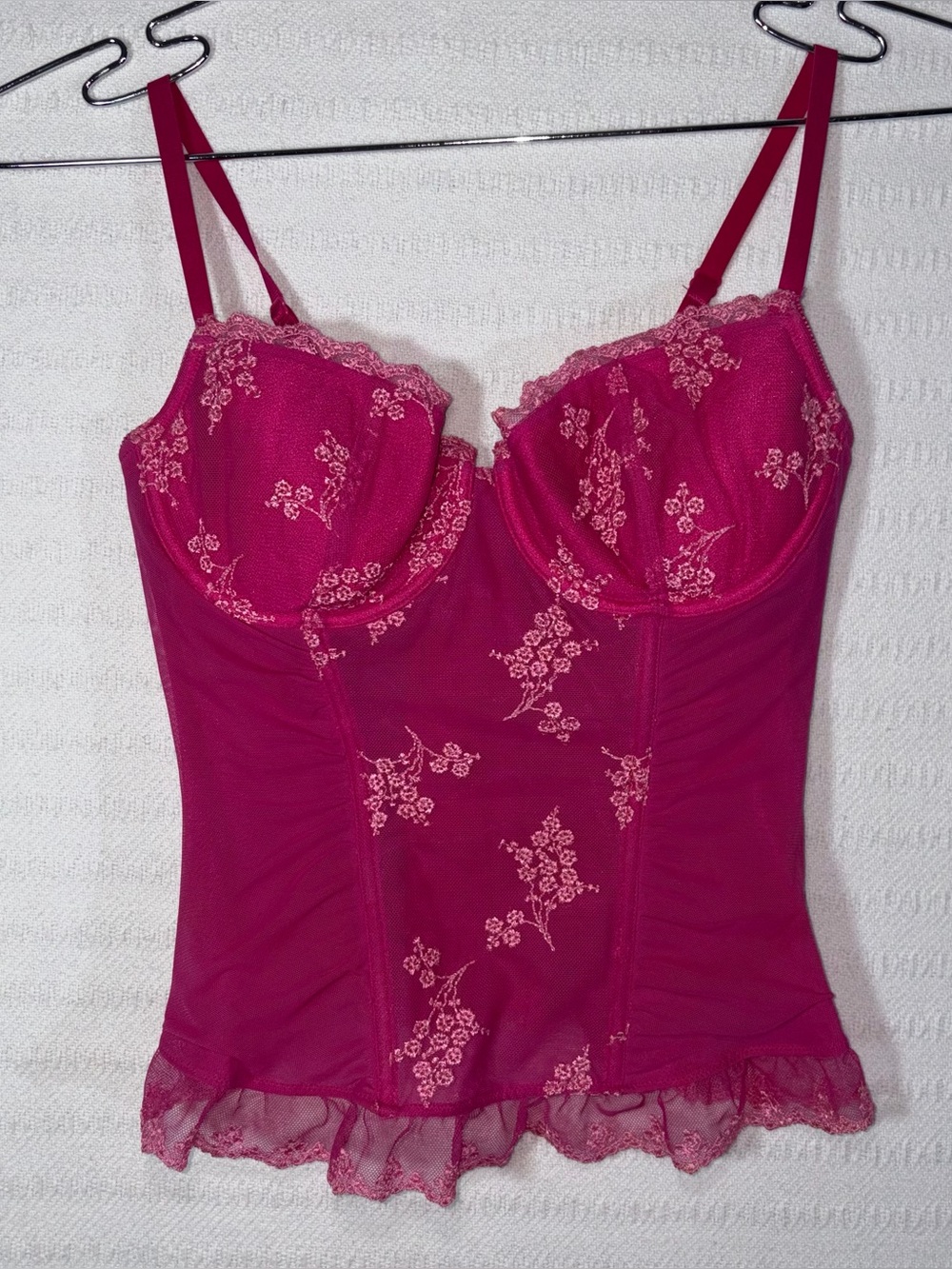Womens Y2K Lacy Corset Top Size 34C Pink Coquette Sexy Halloween Costume